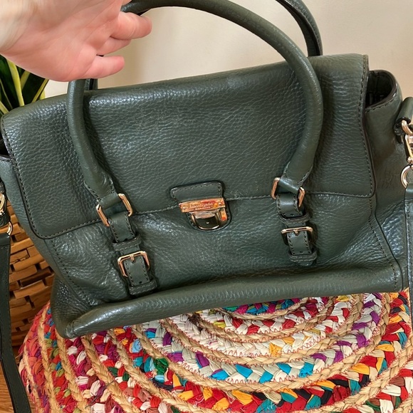 Kate Spade Lola Avenue Green Olive Army Leather Satchel Bag - Picture 2 of 9
